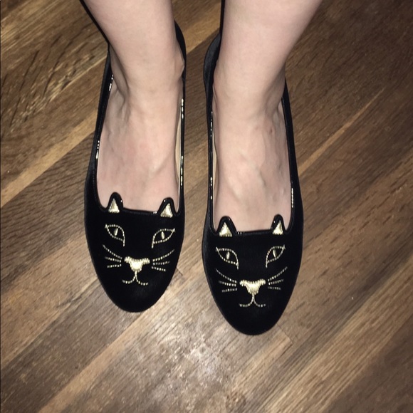 charlotte olympia black velvet kitty flats
